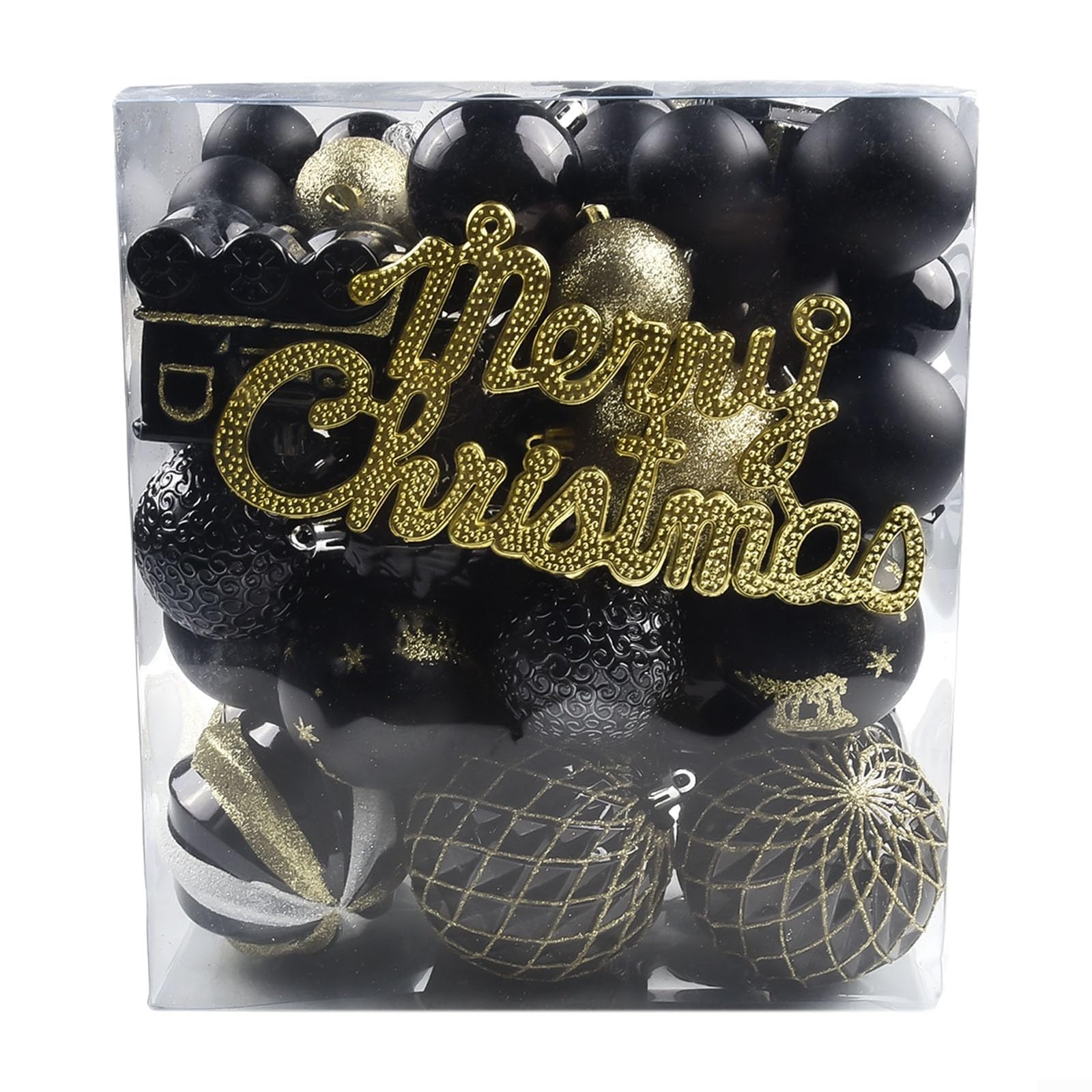 65-teiliges Weihnachtskugel-Ornament-Set, Weihnachtsbaumschmuck, hängende Kugeln, Weihnachtskugel, Dekoration, bruchsicher, Weihnachtsbaumschmuck für Weihnachtsbaum, Hochzeit, Party (Schwarz