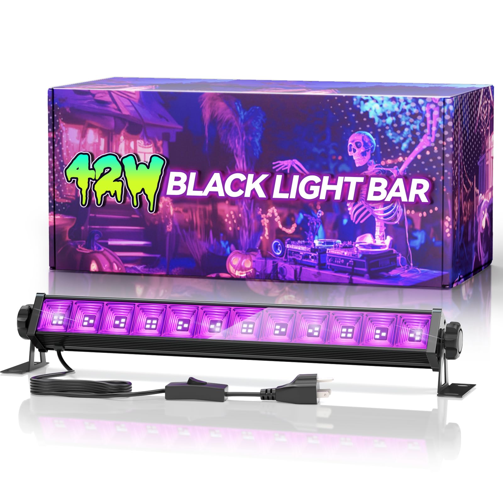42W LED Black Light Bar, Glow in The Dark Party Supplies for Halloween