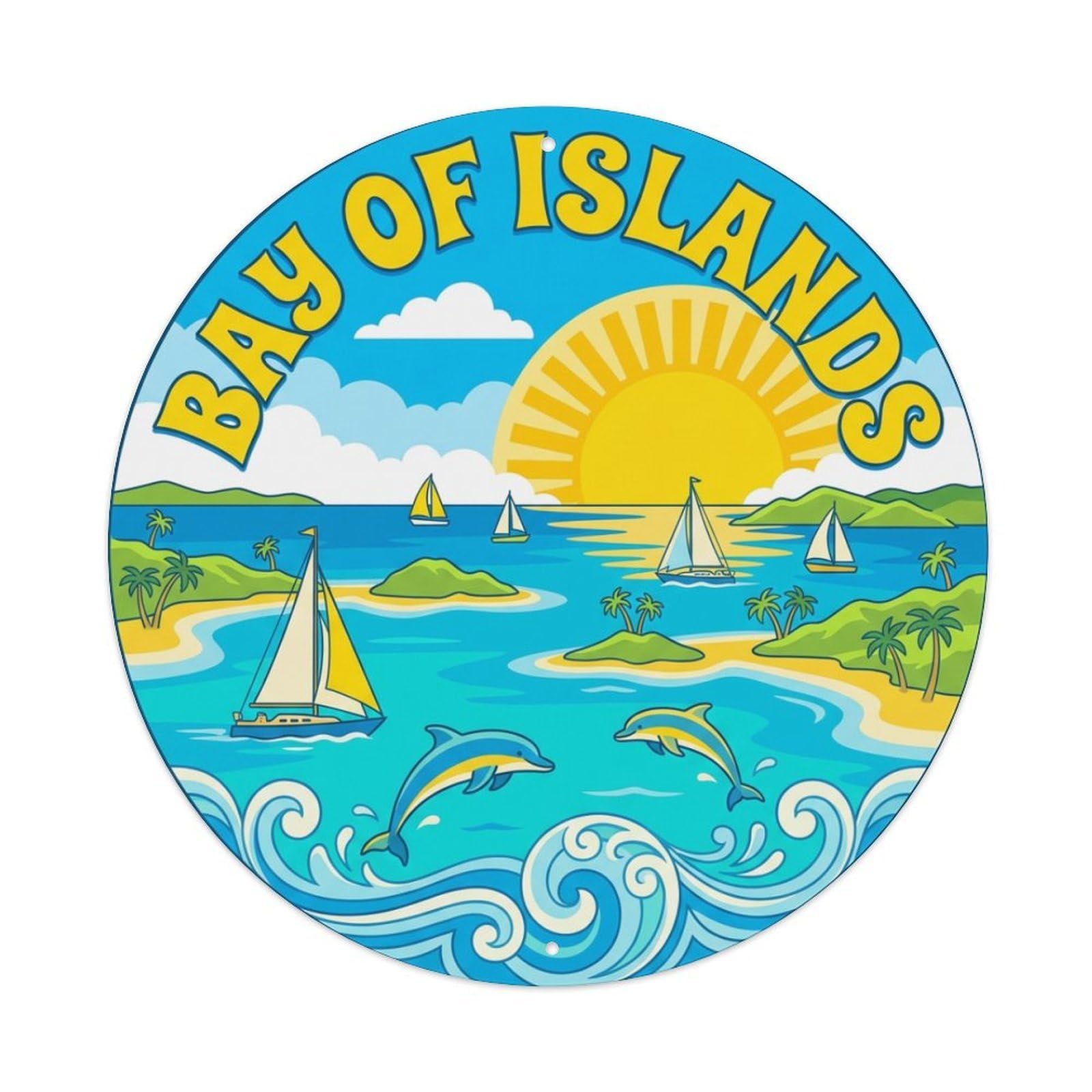 Vintage Travel New Zealand Bay of Islands Metal Tin Sign