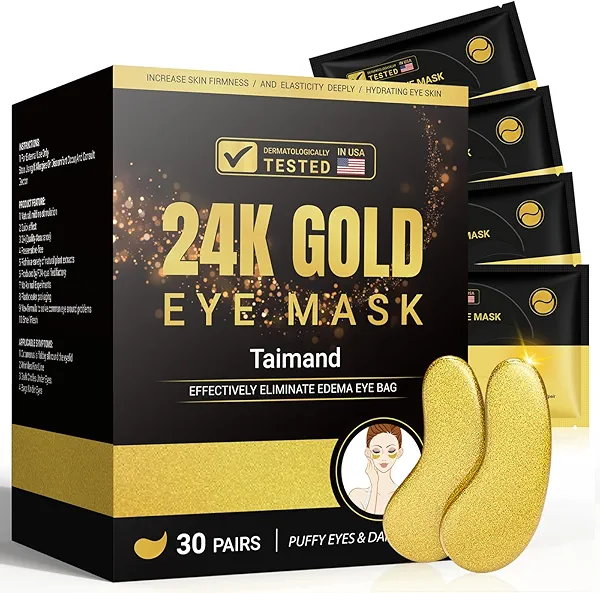 Taimand Under Eye Patches (30 Pairs), 24K Gold Under Eye Mask for Puffy Eyes, Dark Circles,Bags and Wrinkles with Collagen,Relieves Pressure and Reduces Wrinkles,Revitalises and Refreshes Your Skin