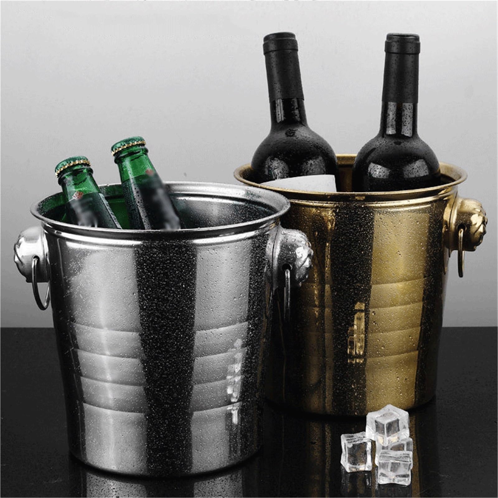 Cubo de Hielo para Bar en casa Cubitera con Cabeza de Tigre Acero Inoxidable lengüeta for Tirar Enfriador de Bebidas y Vino(Grande)