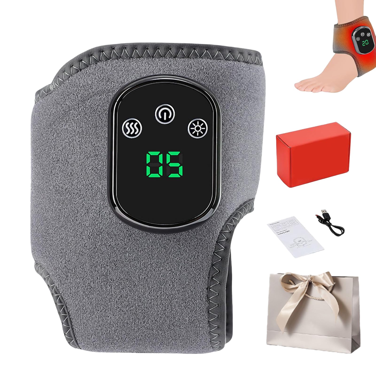 Masseurs Électriques pour Les Pieds, 3-en-1 Masseur Pied, 3 Modes de Vibration et 5 Niveaux de Chaleur, Cible les Talons, les Voûtes Plantaires et les Chevilles (2, Gray(5-Level Heating))