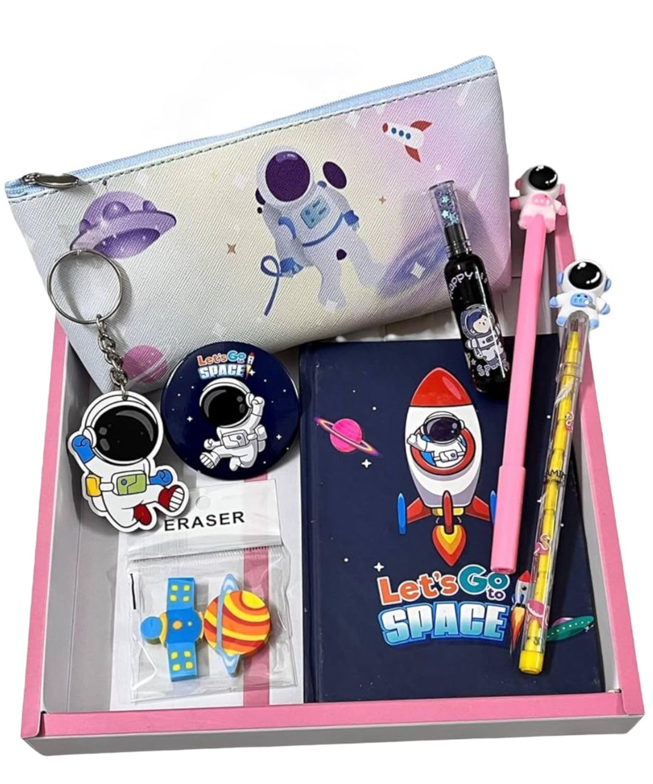 Le Delite Kids Space Theme Stationery Gift Set Combo Space Return Gift Box (Pack Of 7 Items) Rocket Astronaut Diary, Pouch,Eraser, Pen,Pencil,Keychain & Batch For Kids Boys & Girls Return Gift - 50 (B0BF35TNMW) Amazon Price History, Amazon Price Tracker
