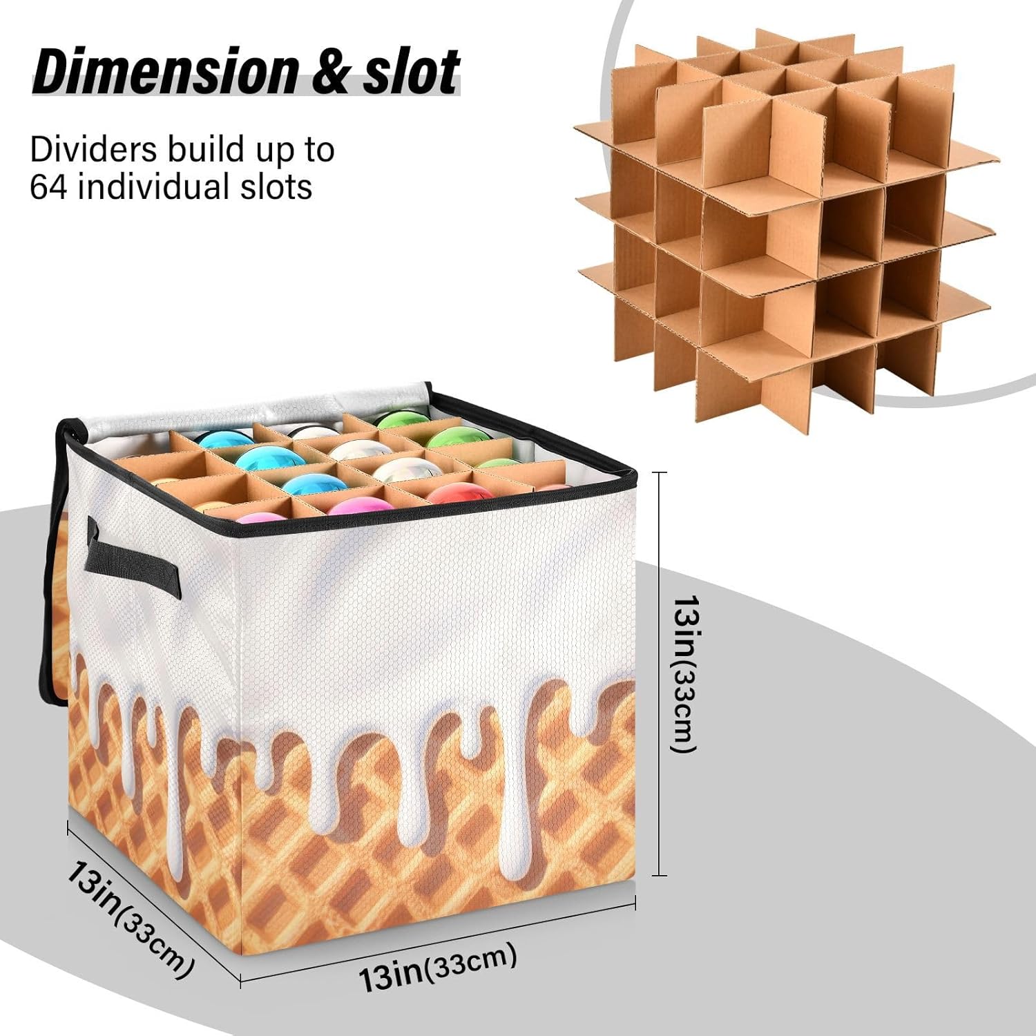 High Capacity Christmas ornament storage containers Holds Up to 64, Adjustable Dividers, Zippered Top, Two Handles foldable Holiday Storage Case with Lid,Khaki Ice Cream Plaid Checked