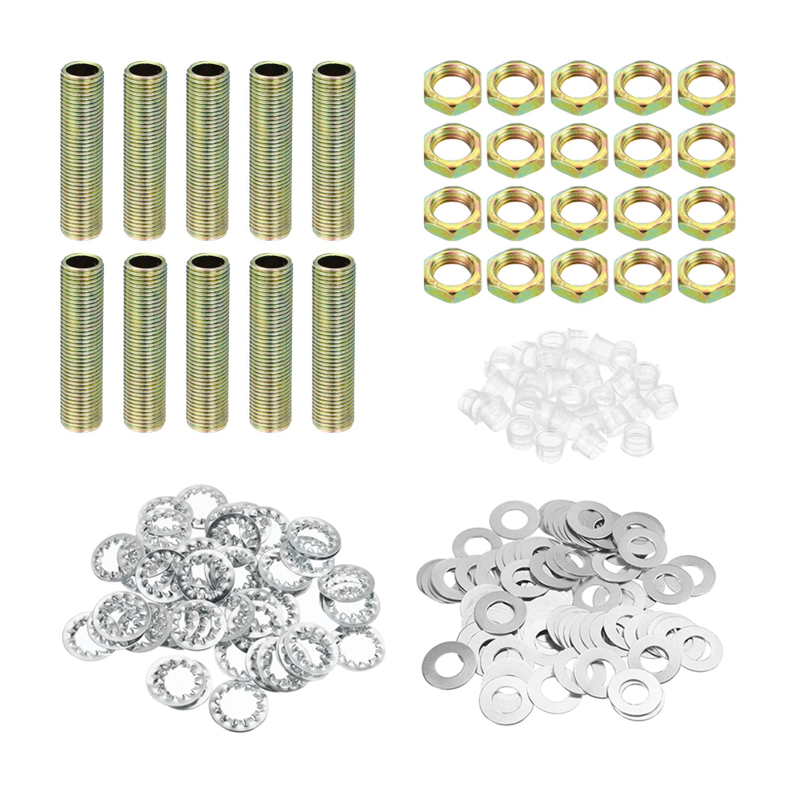 PATIKIL 1/8IP Thread 1.58" Lamp Pipe Kit with Lock Nuts Washers, Fasteners Assortment Hardware for Chandelier Ceiling Light DIY, Zinc Plating