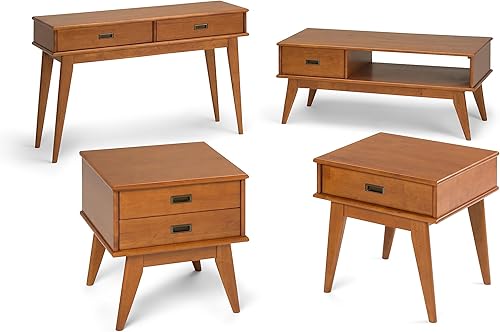 Miniatura 12 de SIMPLIHOME Draper - Mesa auxiliar rectangular de madera maciza de 22 pulgadas de ancho en color marrón teca con almacenamiento, 2 cajones, para sala