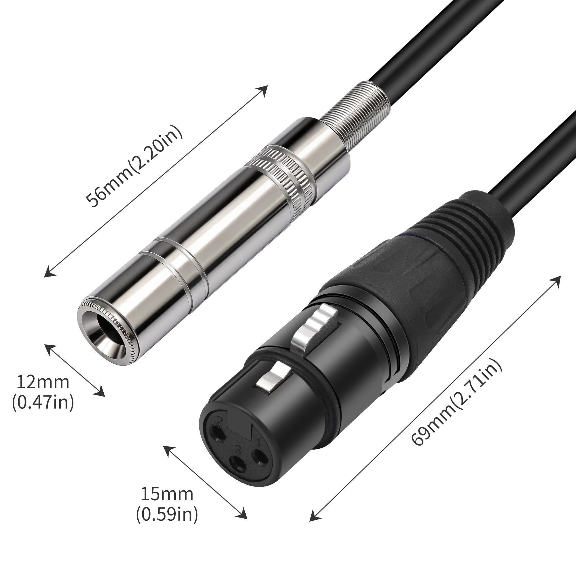XLR-Buchse auf 6,35-mm-Buchse, Stereo-Audiokabel, 3-polig, XLR auf TRS-Kabel, 30 cm, 2 Stück
