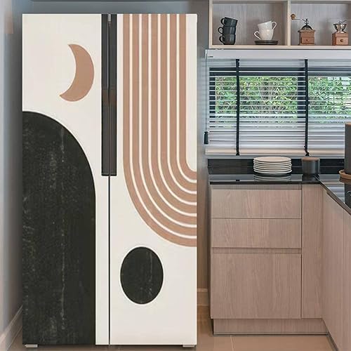 Miniatura 3 de Juego de envoltorio de vinilo autoadhesivo para refrigerador, estampado de sol, luna, bohemio, minimalista, arte de pared, geométrico, arco iris,