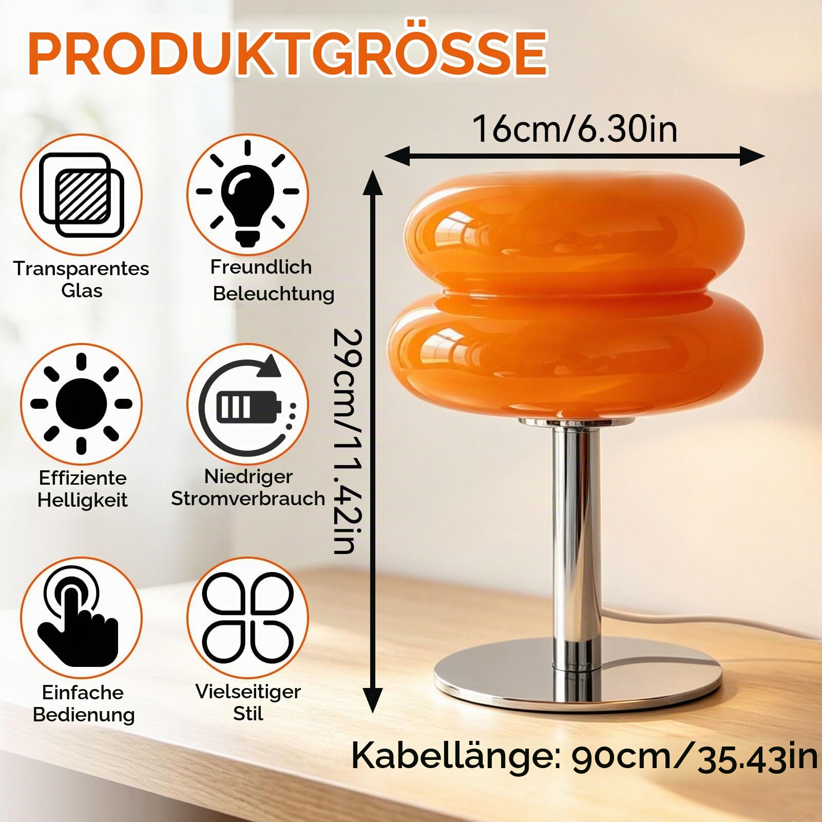 Pilzlampe Tischlampe, 16x29cm/6,3x11,4 Zoll Glas Sanftes Licht Eierkuchen Tischlampe Energieeffizient Niedliche USB Tischleuchte LED Kleine Lampe für Schlafzimmer Wohnzimmer Studentenwohnheim Büro