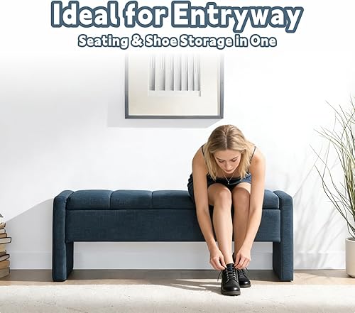 Miniatura 6 de Otomana de 47.25 pulgadas con almacenamiento, banco de almacenamiento en el extremo de la cama, banco de entrada, reposapiés multifuncional tapizado