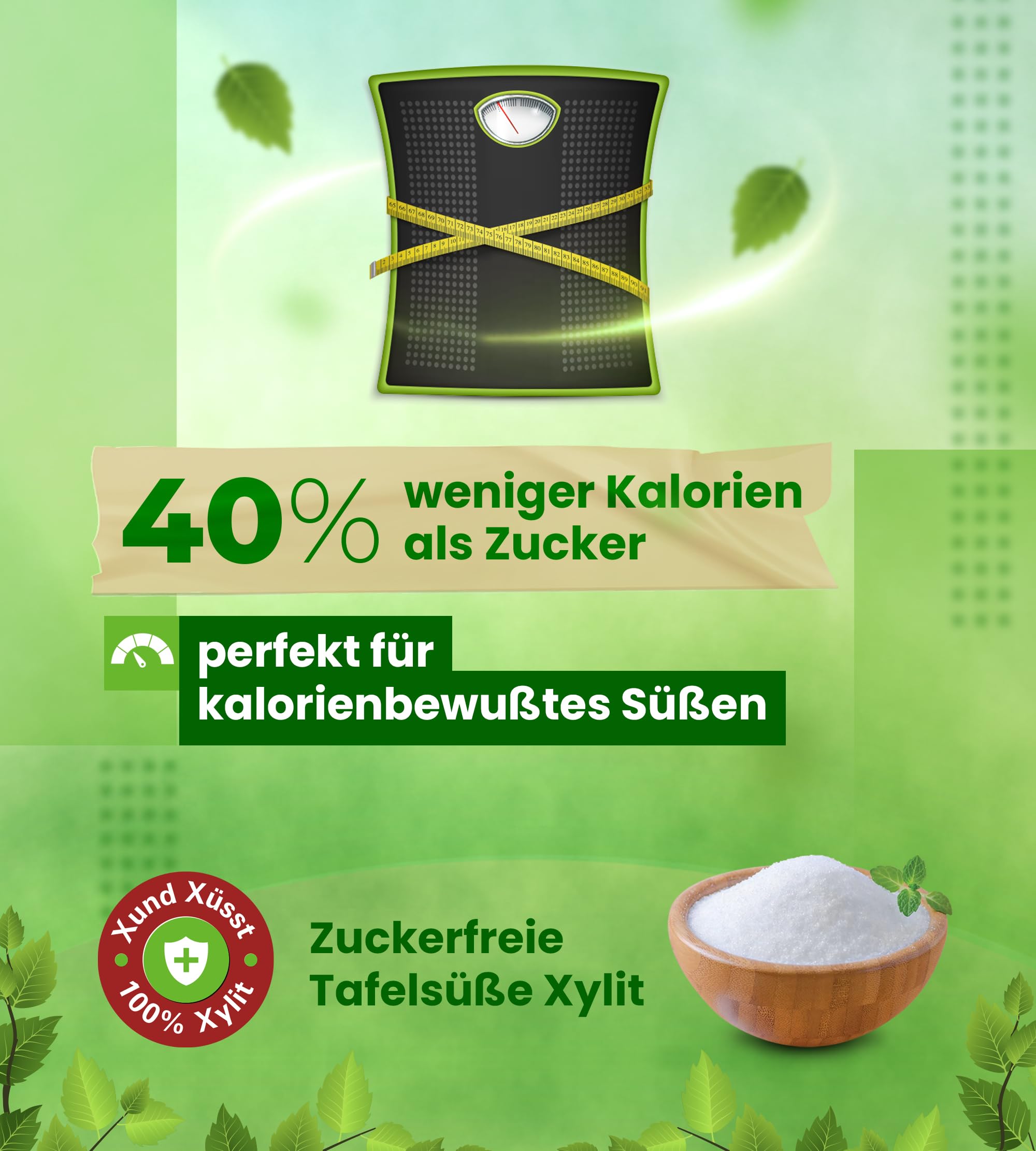 20kg Premium Xylit Birkenzucker | 20 x 1kg Standbeutel | 40% weniger Kalorien | zahnfreundlich | süßt 1:1 wie Zucker