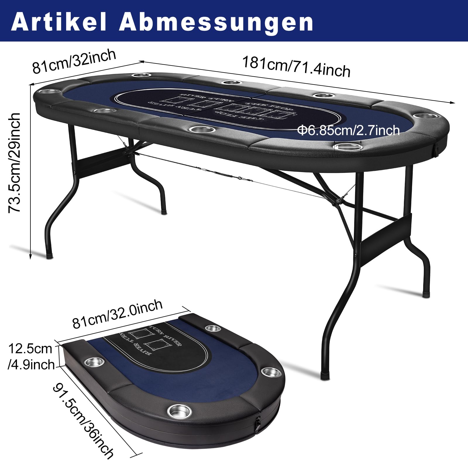 HLC Faltbarer Pokertisch 180 cm für 8 Personen mit Getränkehaltern