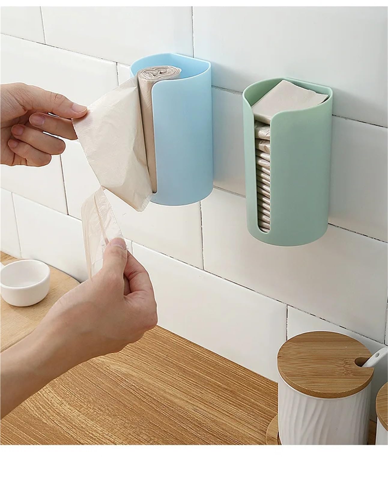 Müllbeutelspender 5 Stück Wandbehang Kunststoff-Müllbeutelhalter, montierter Müllbeutel, Aufbewahrungsbox, Behälter for Zuhause, Küche, Badezimmer(Blue)