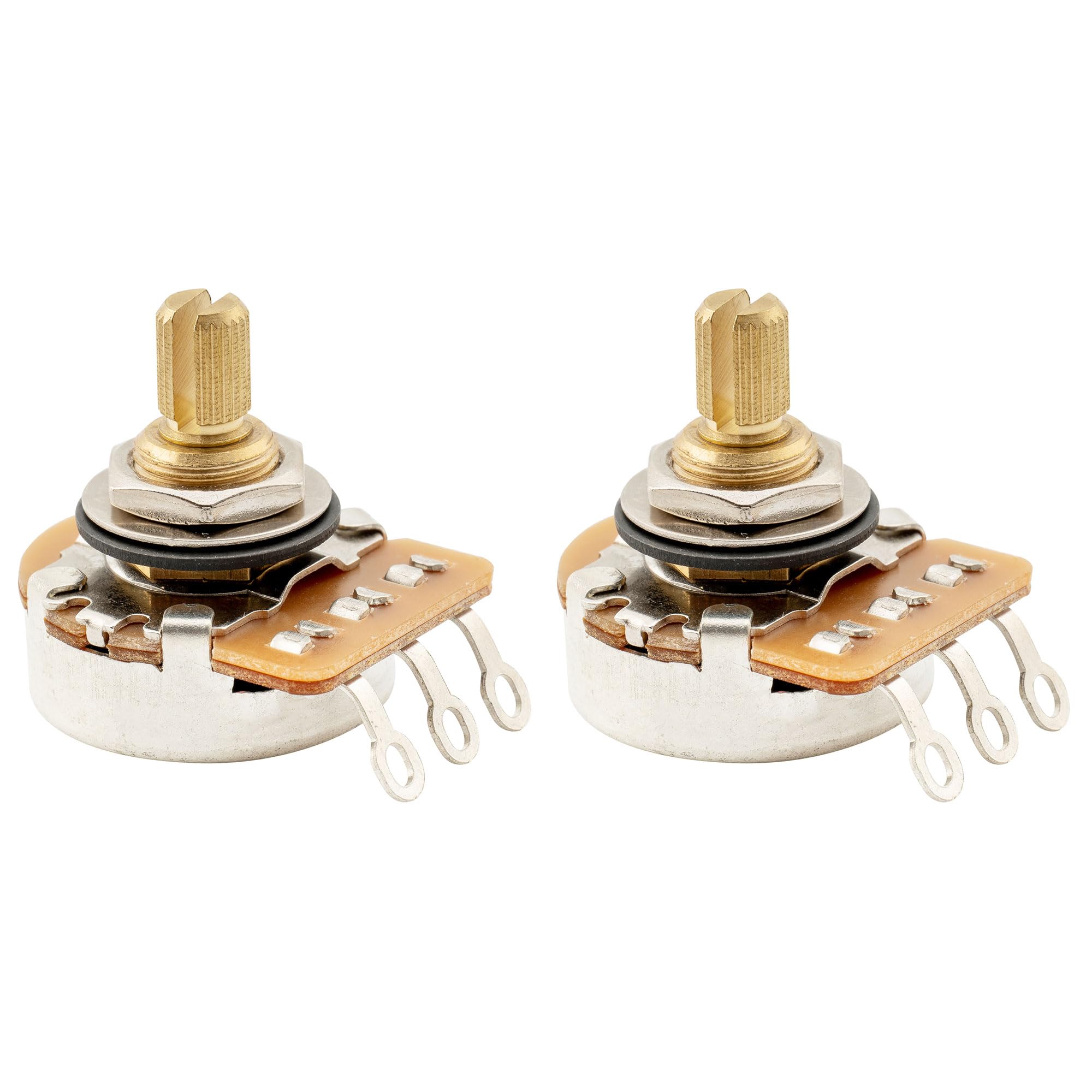 Musiclily Pro HD A250K Pots Brass Short Split Shaft 1/4 Inch Audio Taper Potentiometers for ST Tele PB JB Style Electric Guitar Bass (Set of 2)
