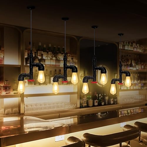 Miniatura 8 de Kawell Lámparas colgantes vintage, lámpara de techo industrial retro, lámpara de techo creativa de tubería de agua, lámparas colgantes Art Deco