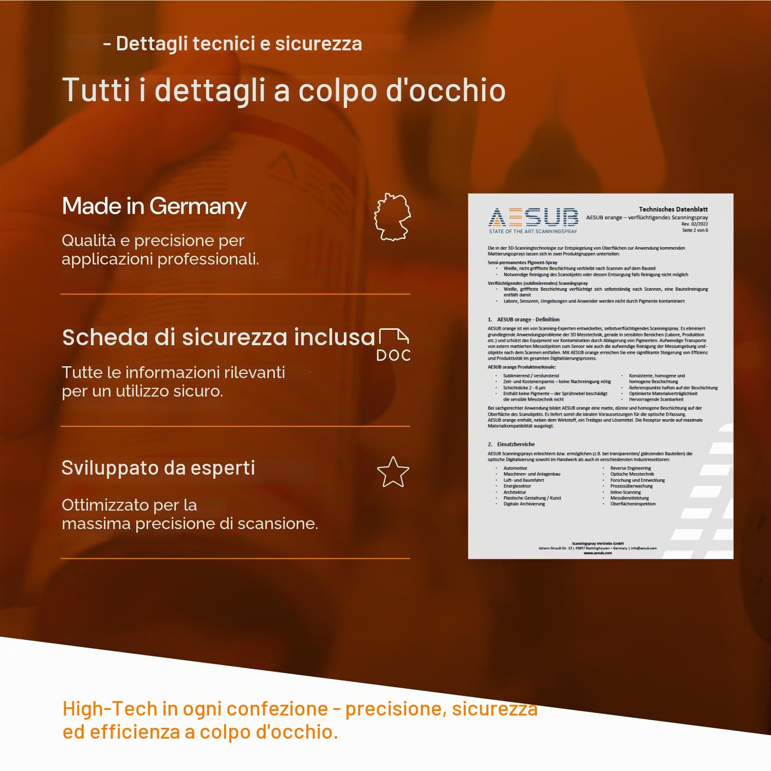 AESUB Spray per scansione 3D arancione – 400 ml di spray autovolatilizzante a lunga durata, privo di pigmenti e senza residui, per scansioni 3D precise in campagne di misurazione lunghe, prodotto in