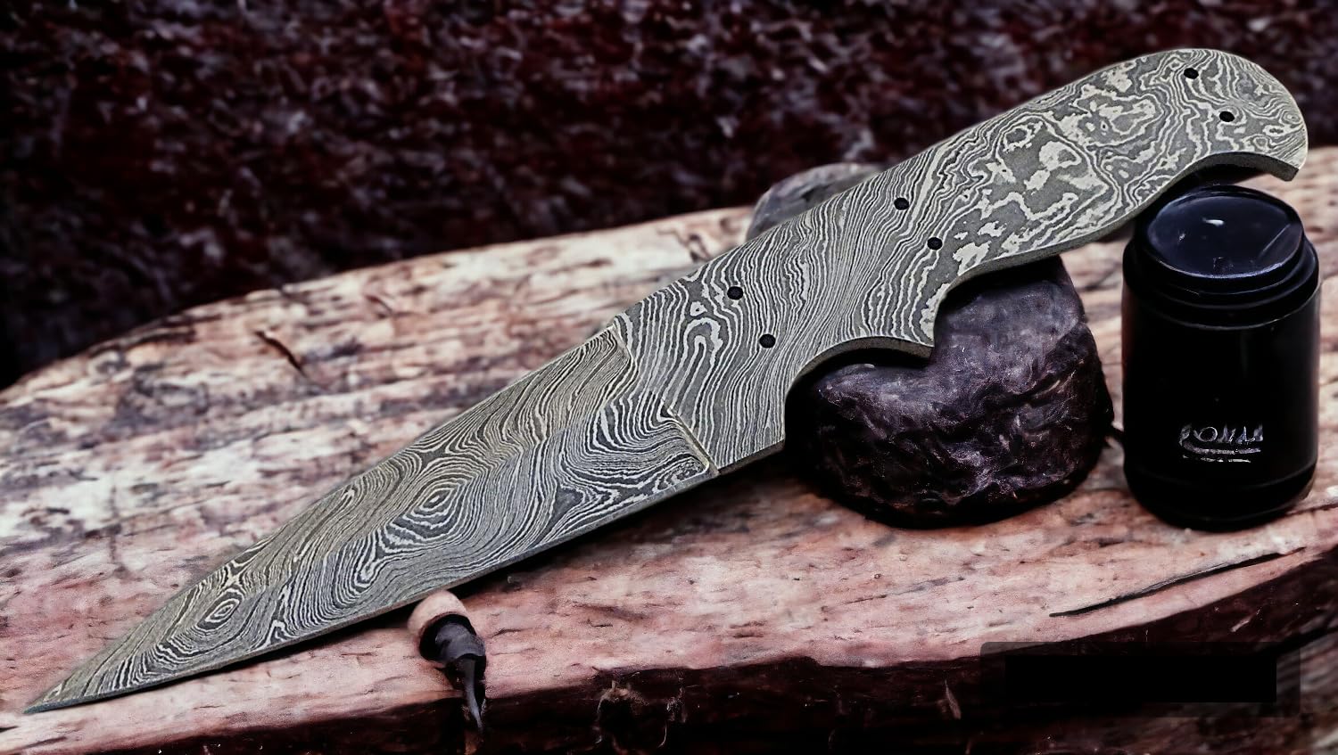 Wilson Roy Damascus steel Full Tang Blank Blade knife Custom Hand made for knife making supplies-23C