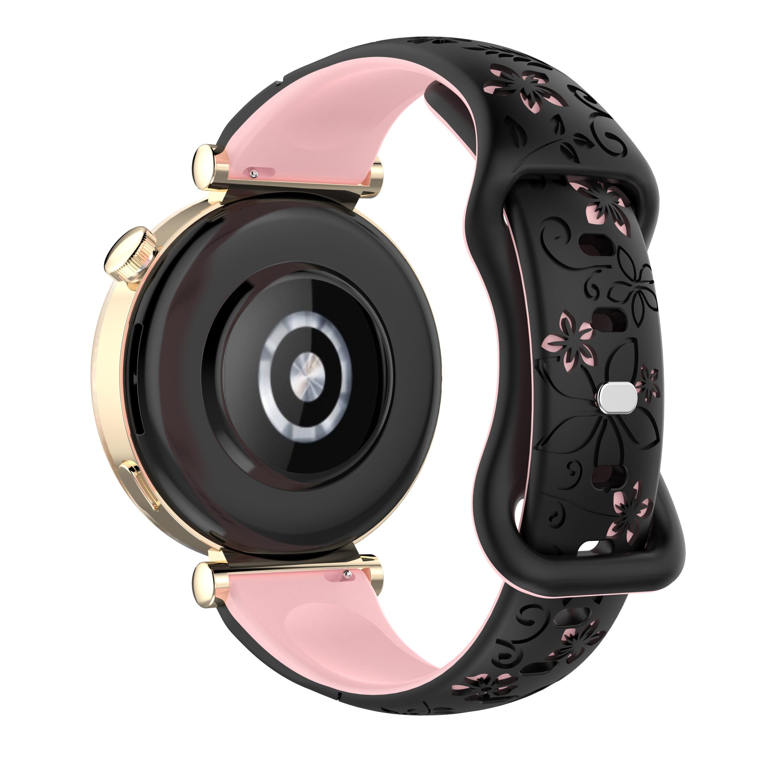 Photo 1 of LinnaLove Silicone Watch Band - 16mm Flowers-Black-Pink