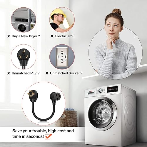Miniatura 3 de WELLUCK 1.5FT Adaptador para secadora de 3 puntas a 4 puntas, adaptador de enchufe de secadora de 3 a 4 puntas, adaptador de toma de secadora de 4