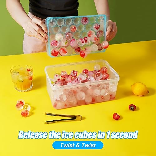 Miniatura 2 de PHINOX - Bandeja de cubitos de hielo con tapa y contenedor, bandejas redondas de hielo para congelador, bandejas de hielo para hacer cubitos de