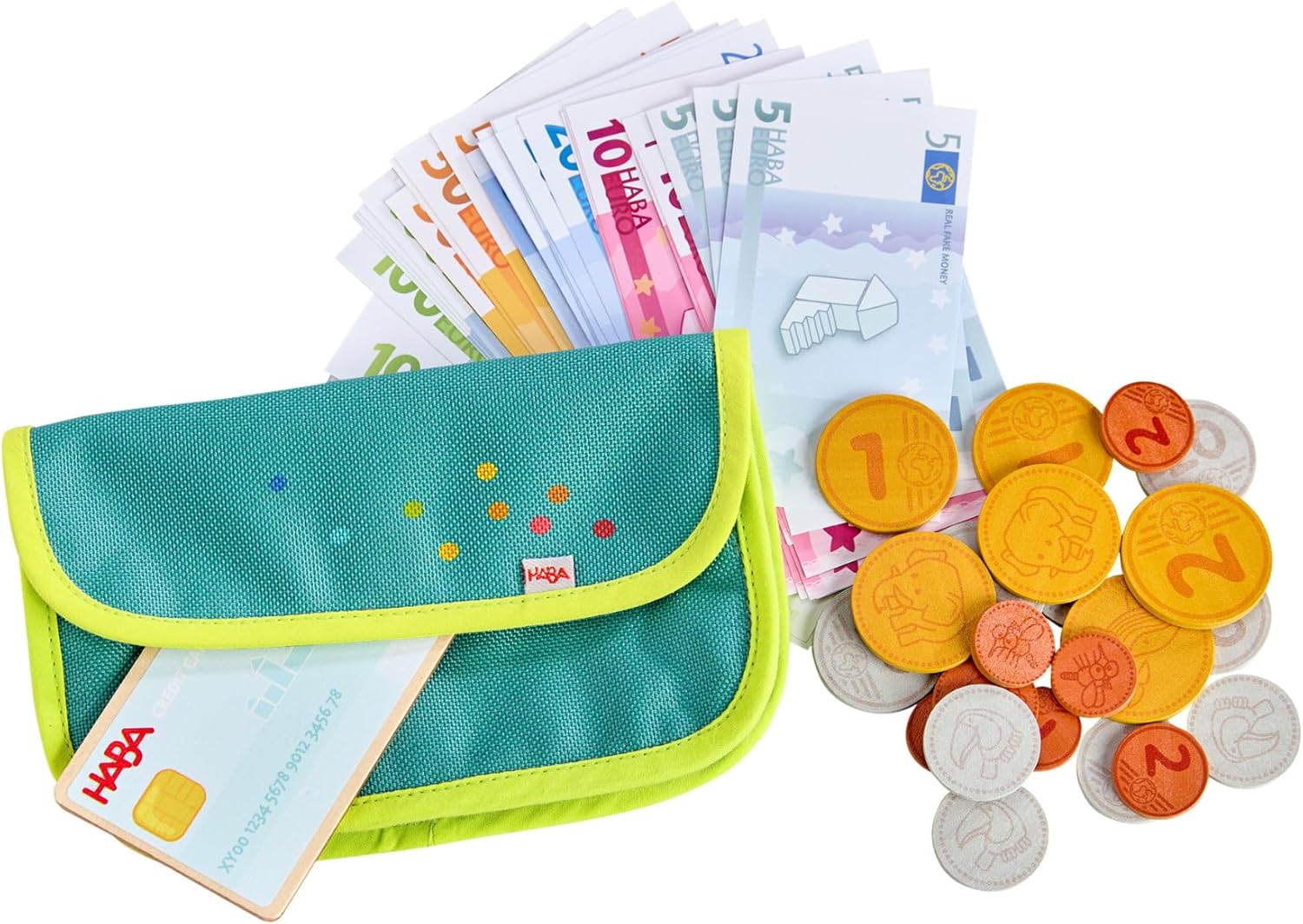 HABA Creative Play Money Set - Wallet for Children with Wooden Coins, Banknotes & Play Money - Promotes Number Comprehension & Role Play - from 3 Years - 2011830001