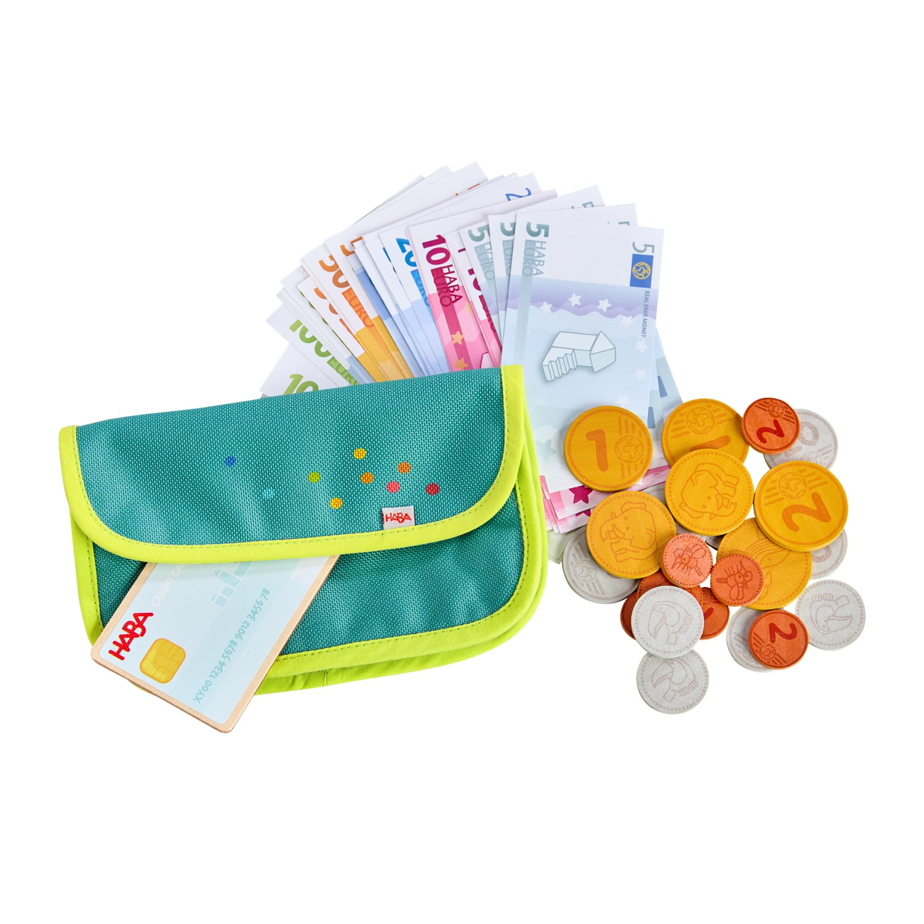 HABA Creative Play Money Set | Play Money with Wallet for Children | Wooden Coins & Banknotes | Encourages Number Comprehension, Math Skills & Imaginative Role Play for Ages 3+