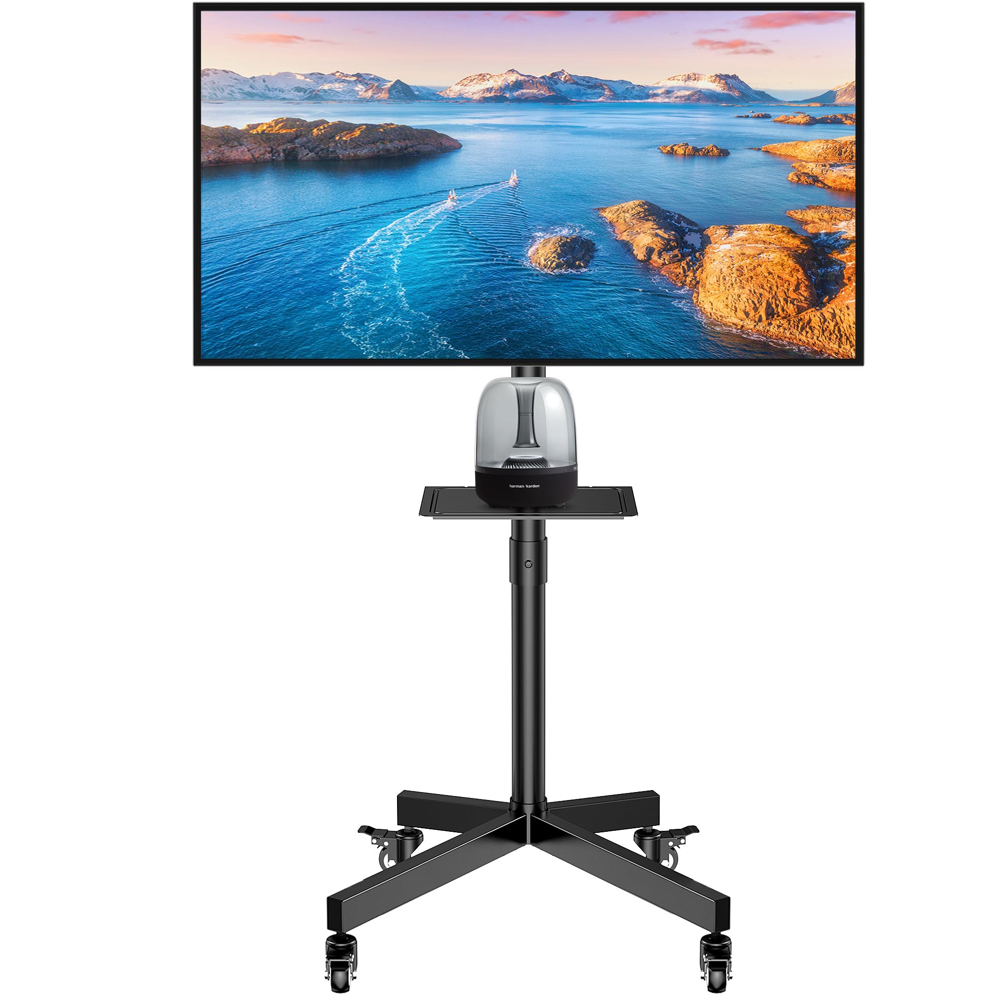 FORGING MOUNT Supporto TV da Pavimento per 26-60 Pollici TV, Altezza Regolabile Carrello Porta TV con Ruote Fino a 40kg, Porta TV da Terra Mobile con Scaffale per Laptop, Max VESA 400x400mm