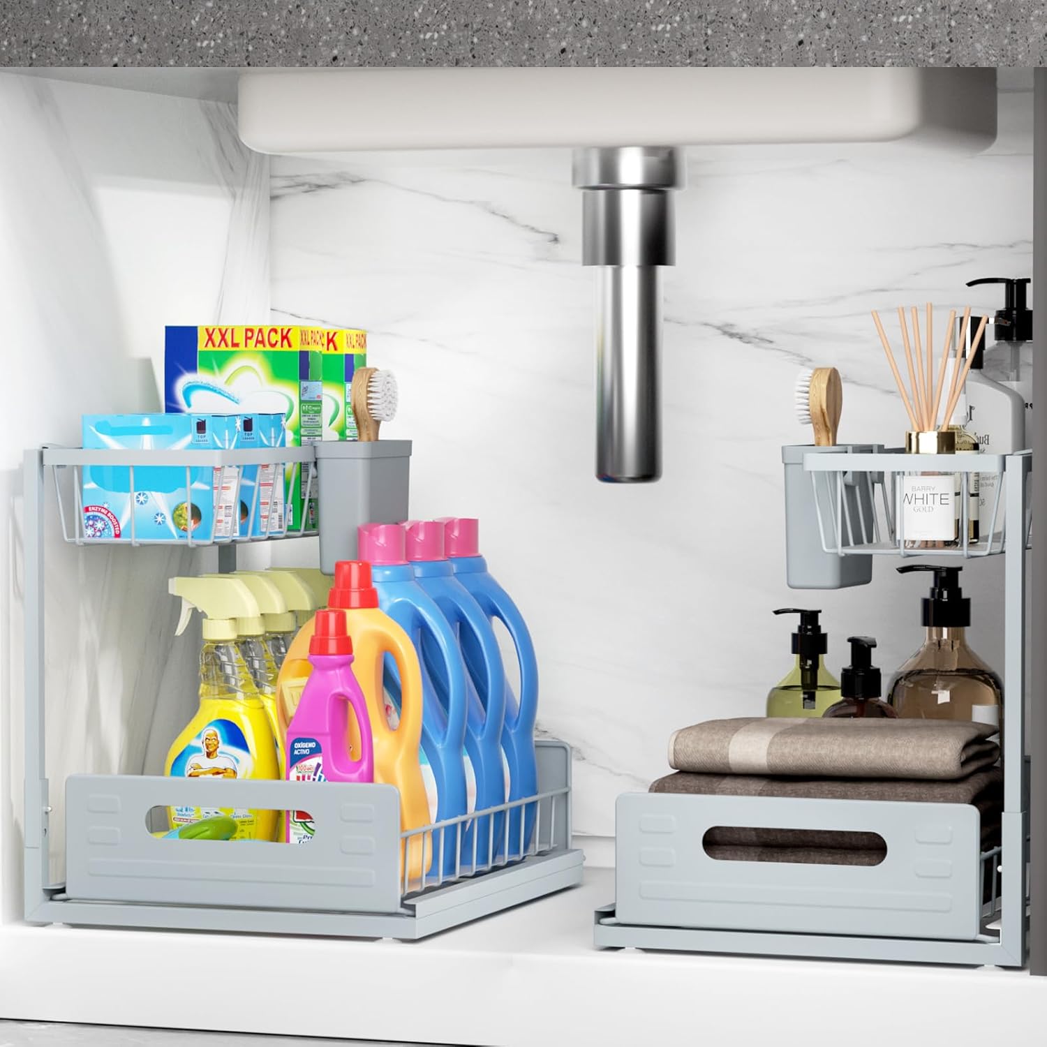 SPACEKEEPER Under Sink Organizer, 2Tier Sliding Under