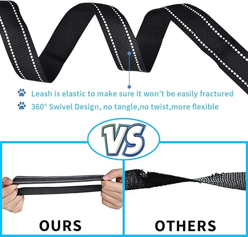 Miniatura 4 de U-pick Correa doble para perro, correa doble para perro, elástica reflectante que absorbe los golpes para dos perros, correa giratoria de 360 grados