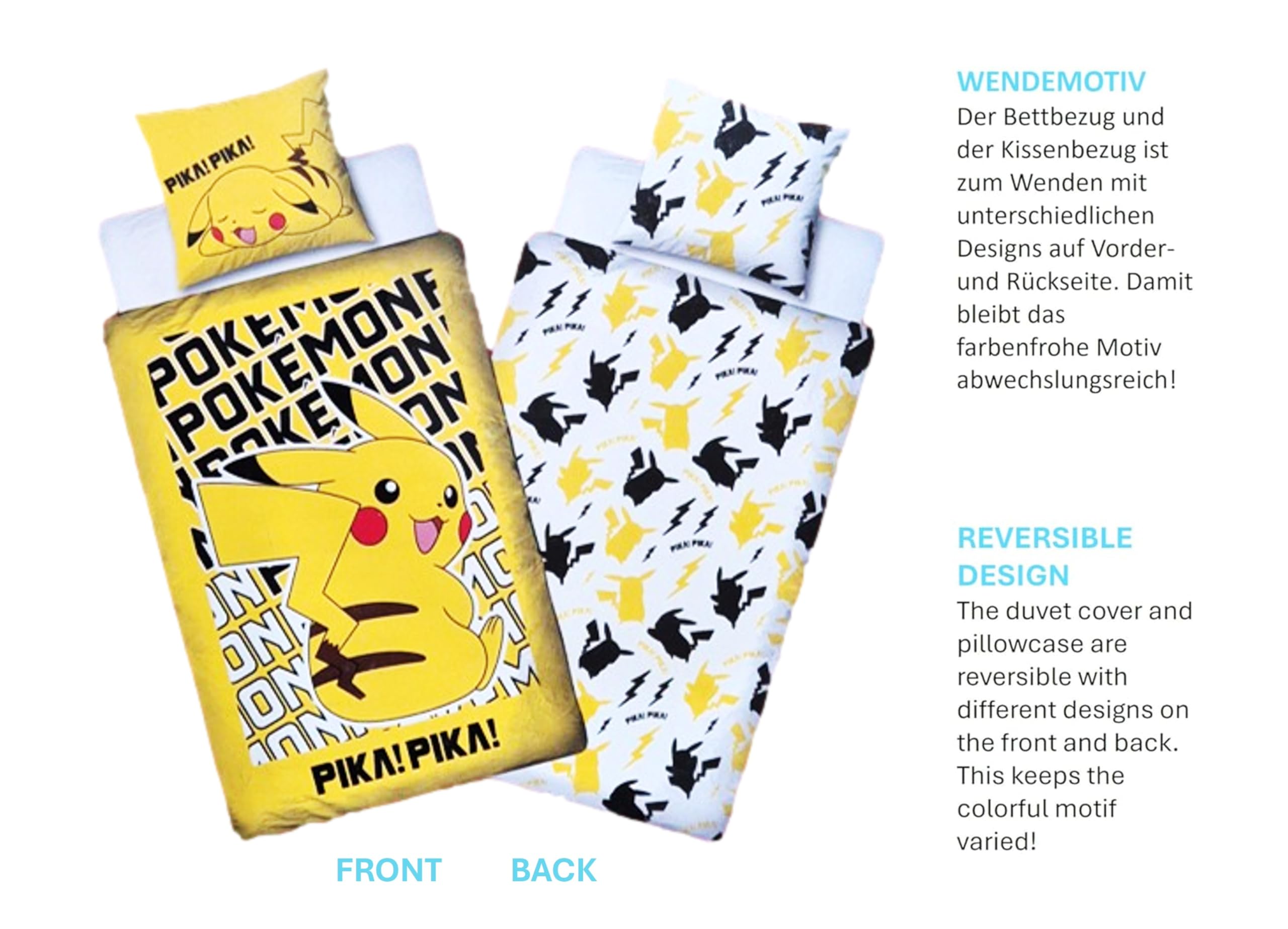 Pokemon Pikachu und Freunde Juego de ropa de cama, funda nórdica de 140 x 200 cm y funda de almohada de 70 x 90 cm, certificado Öko-Tex