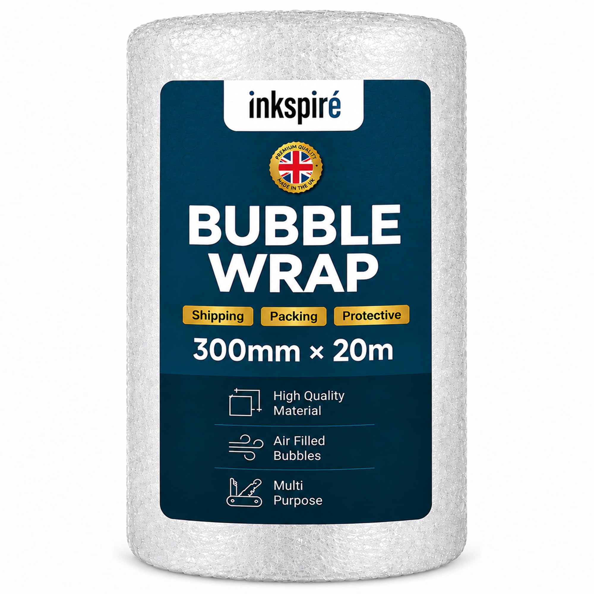 Inkspire Bubble Wrap Roll 300mm x 20m - Small Air Bubbles, Recyclable Protective Cushioning Large Bubble Wrap for Moving House Essentials, Packaging, Shipping & Storage Boxes