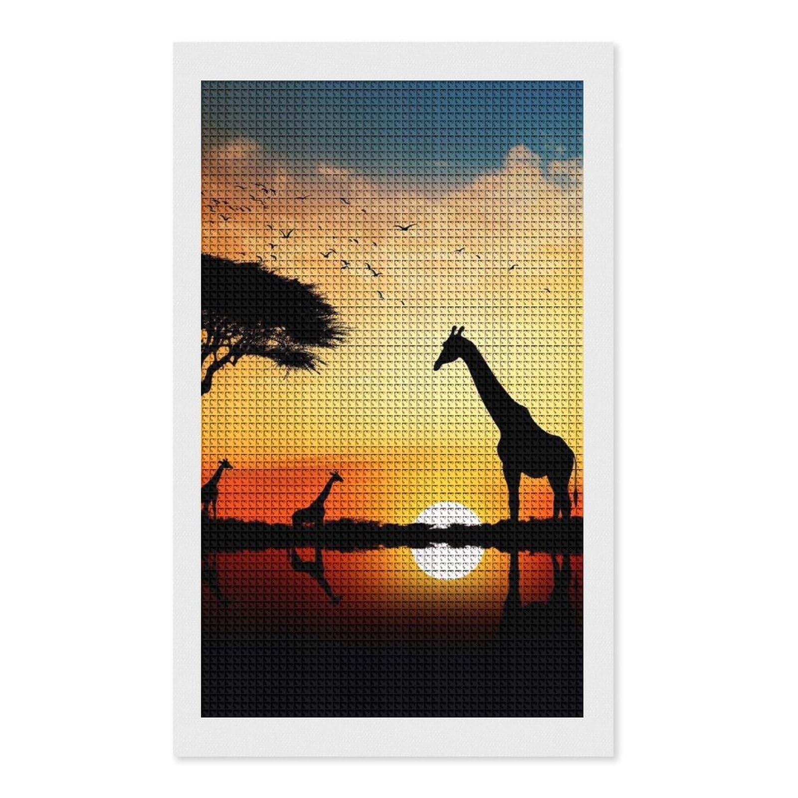 Giraffe Sunset Diamond Art Kits for Adults, DIY 5D Diamonds Painting Kits for Beginner, Round Full Drill Diamond Dots Painting, 12"x20" Diamonds Pictures Gem Art and Crafts Wall Decor