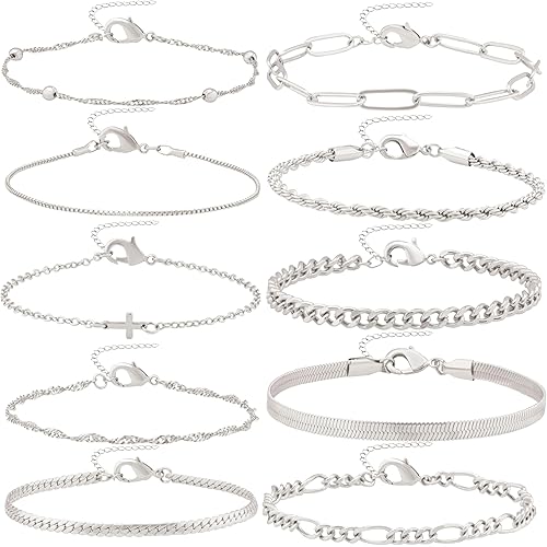 XIANNVXI Gold Bracelets for Women Stack Dainty Bracelets for Women Gold Jewelry for Womens Non Tarnish 10Pcs Gold Bracelet Stack for Women Paper Clip Bracelets Set Stackable Figaro Bracelet