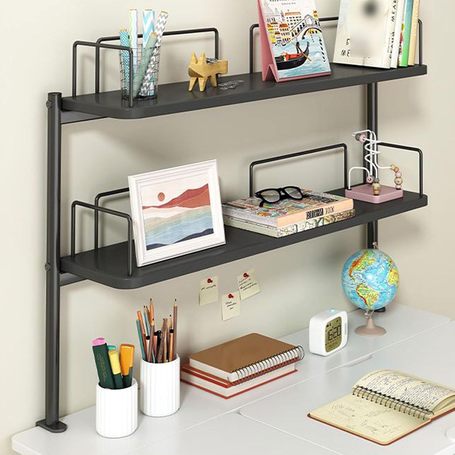 Generic Desktop Shelf Organiser Black - Clamp-On Desk Storage Organiser Shelf for Desktop or Under-Desk Metal Storage Tray Desk Shelving Unit for Home Office Storage, No Drill, 1 layer-60cm, White