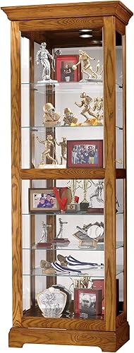 Howard Miller Moorland Curio Cabinet 680-471 - Decoración del hogar con acabado de roble legado, seis estantes, vitrina de siete niveles, puerta