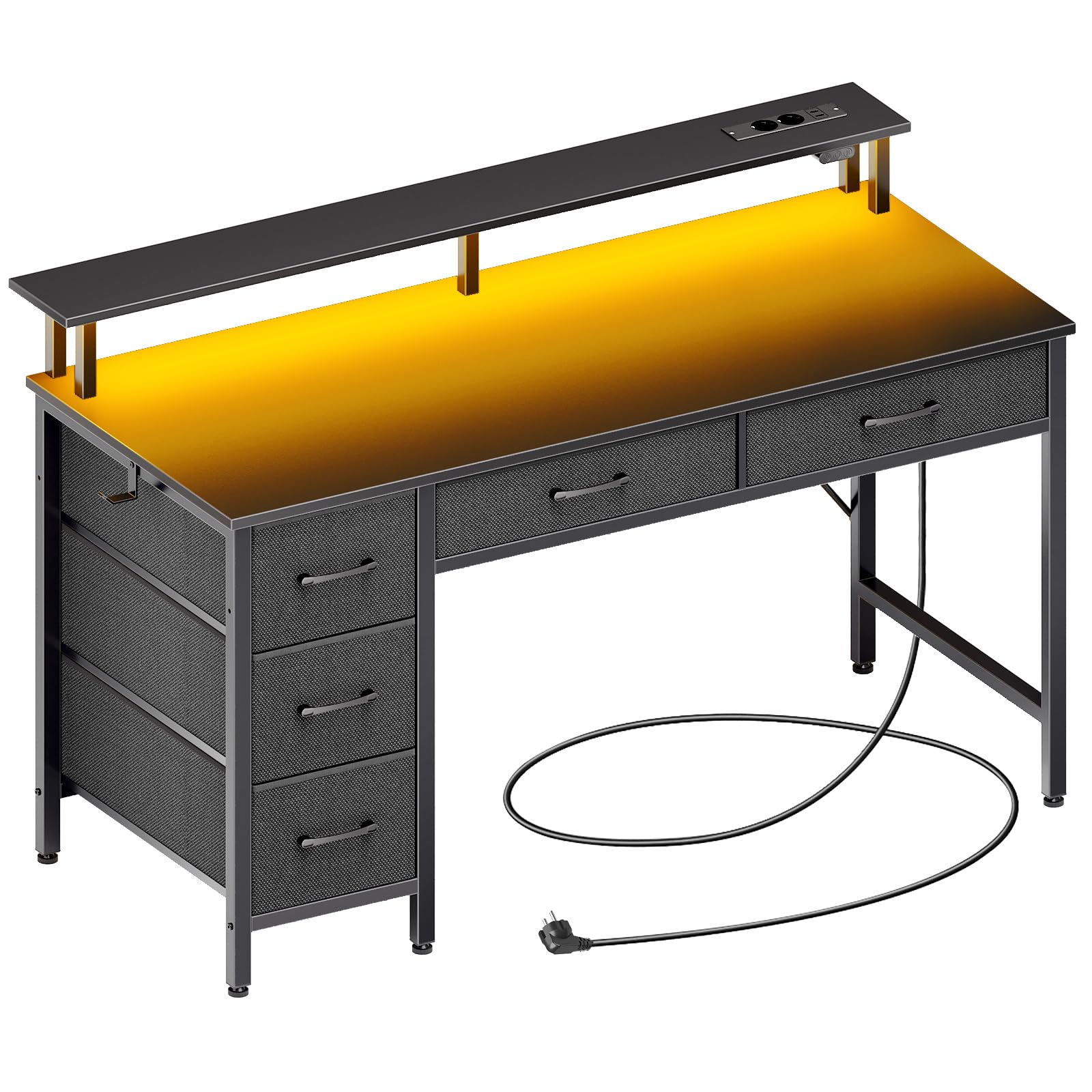 Bureau informatique avec LED RGB personnalisable et support d'écran surélevé