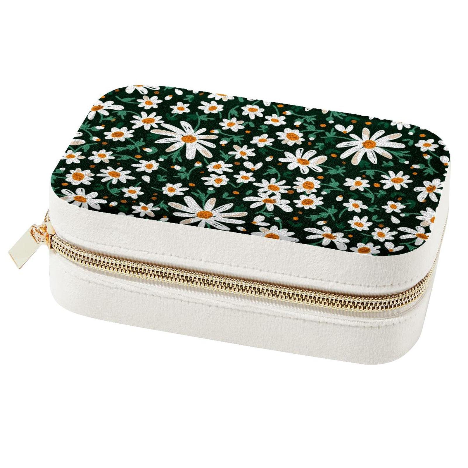 Boîte à bijoux portable motif marguerite pour week-end et vacances