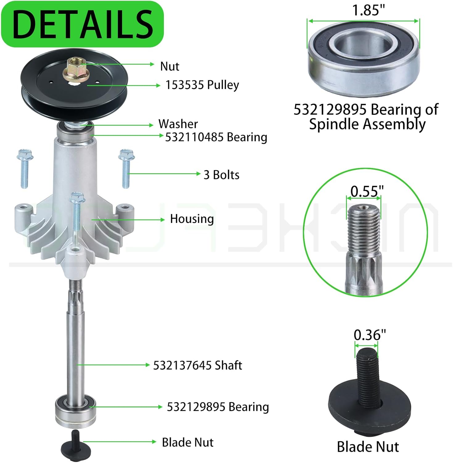 2 Pack 532130794 Spindle Assembly with 532173436 Spindle Pulley 532144959 Belt 1/2x96 Replaces 532128774 539110158 532128774 for Husqvarna 42" DLT3000 LTH2042 LTH18542 LTH1742 LT18542 Decks