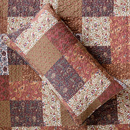SLPR-Red-Riches-3-Piece-Quilt-Set-King-Size-with-2-Shams-Autumn-Patchwork-Design-Red-Toned-Lightweight-Quilted-Bedspread-Fall-Inspired-Country-Bedding SLPR Red Riches 3 Piece Quilt Set King Size with 2 Shams Autumn Patchwork Design Red Toned Lightweight Quilted Bedspread Fall Inspired Country Bedding