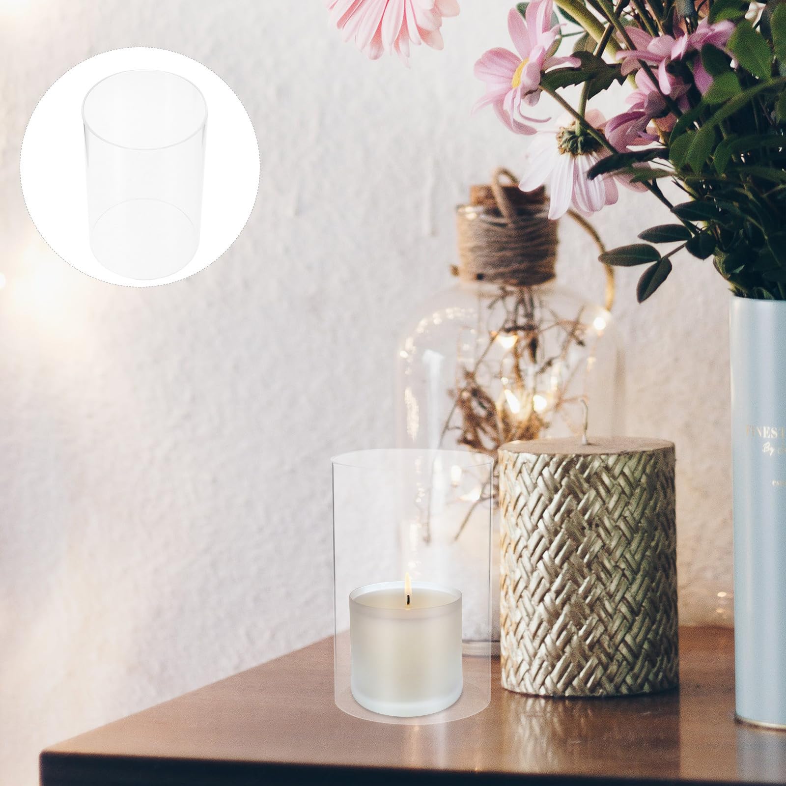 Paralume dal Design Raffinato e Semplice in Vetro Cilindrico Trasparente 2 Pezzi Antivento per Decorare e attività DIY