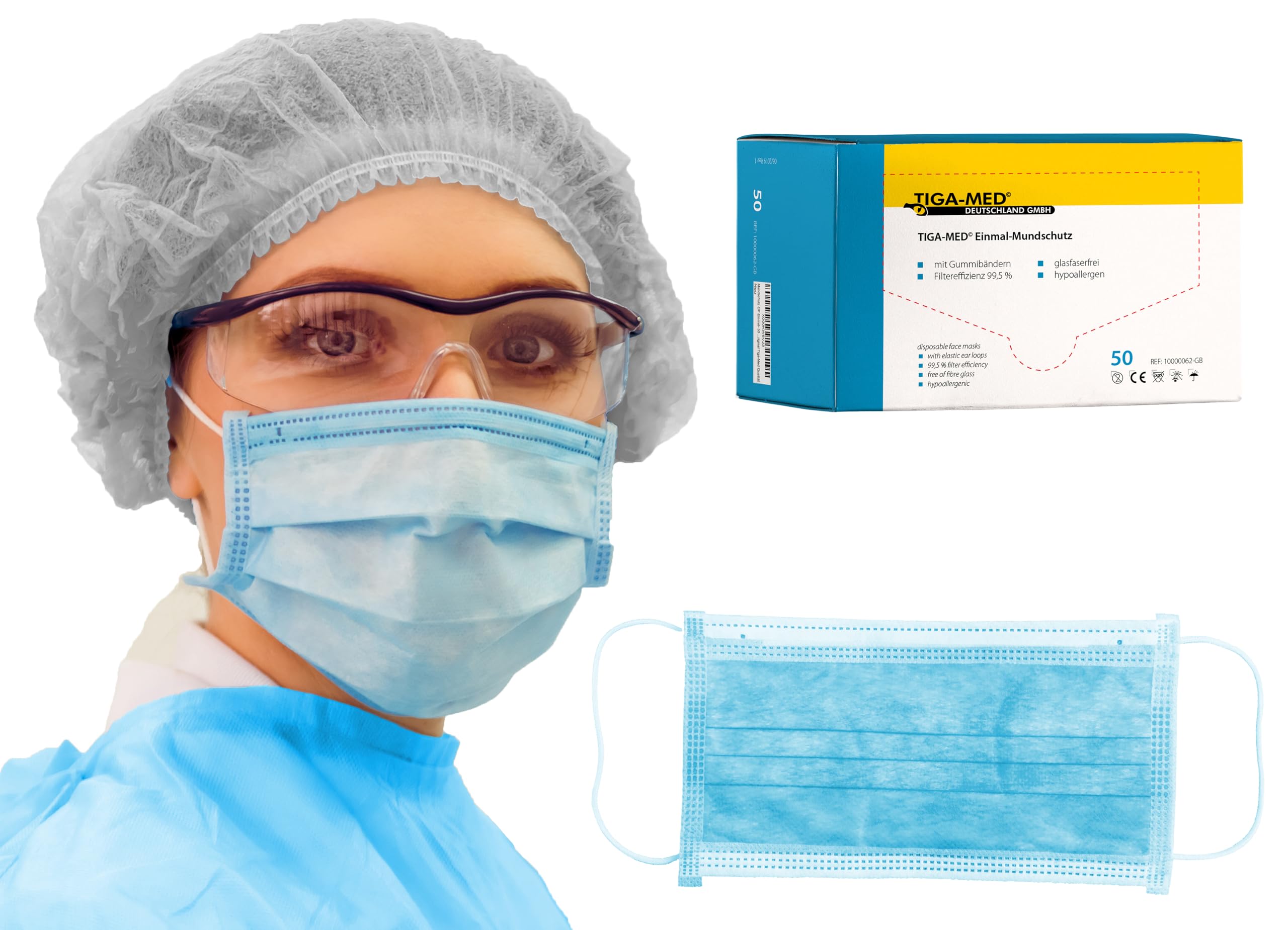 Tiga-Med mascherina medica monouso 3 strati FFP2 blu confezione 50 pezzi efficienza filtrazione 99,5%