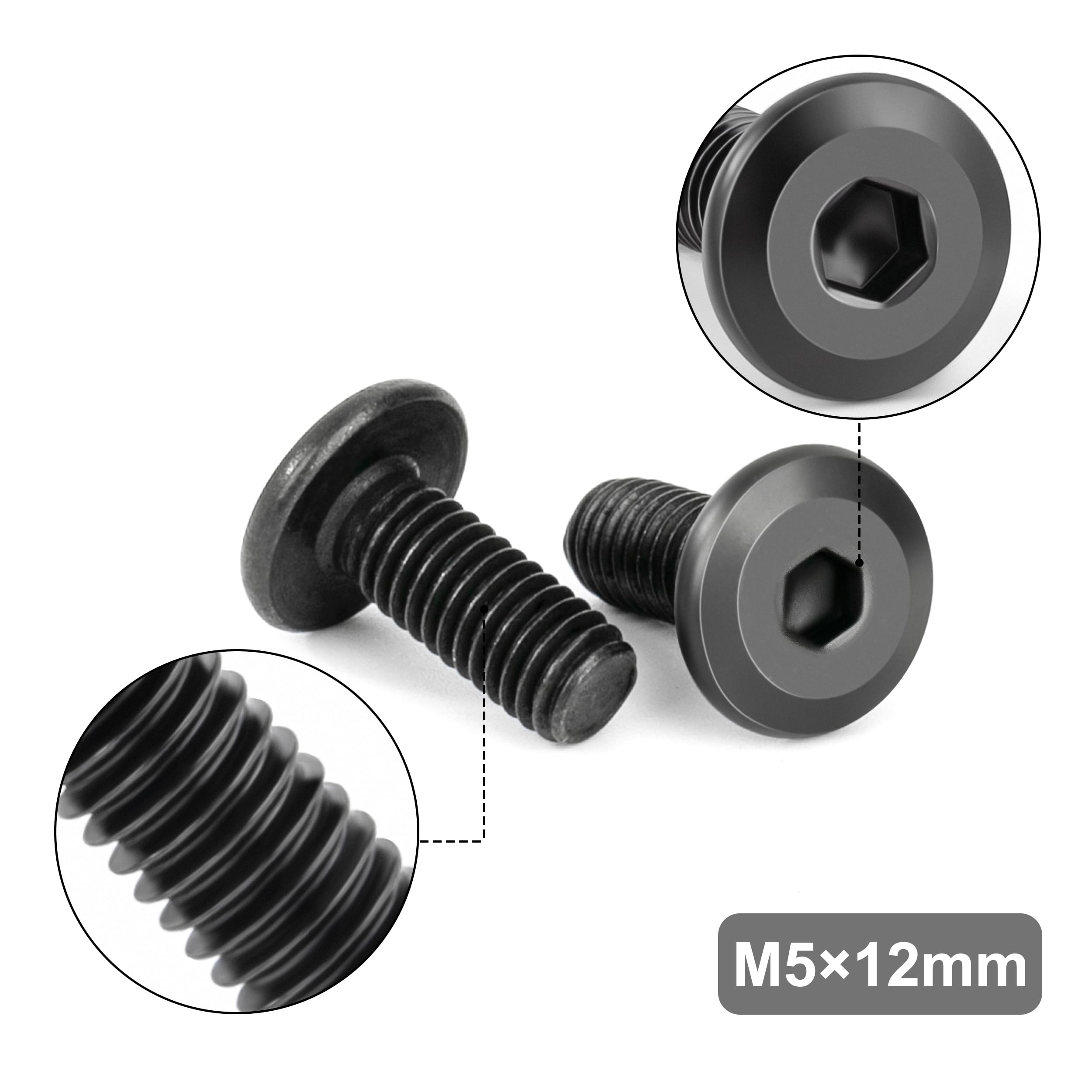Viti a Testa Piatta M5 x 12 mm Nero Acciaio Inox A2 V2A Bulloni per Mobili con Chiavi a Esagono Filettatura Completa
