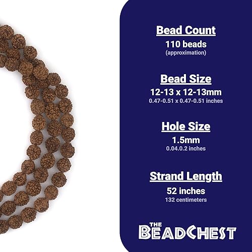 Miniatura 4 de Cuentas Rudraksha Mala de 0.472in, 108 auténticas cuentas de rosario de oración nepalí - El pecho de cuentas