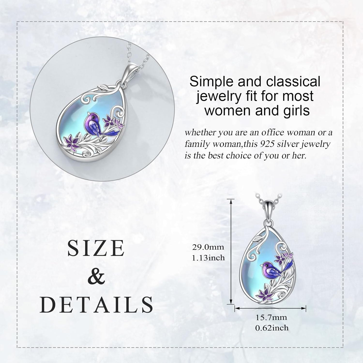 LUHE Bird/Cat/Bunny/Dragonfly/Clover/Star/Owl/Sloth Necklace Sterling Silver Moonstone Animal Pendant Jewelry Gifts for Women - Image 5