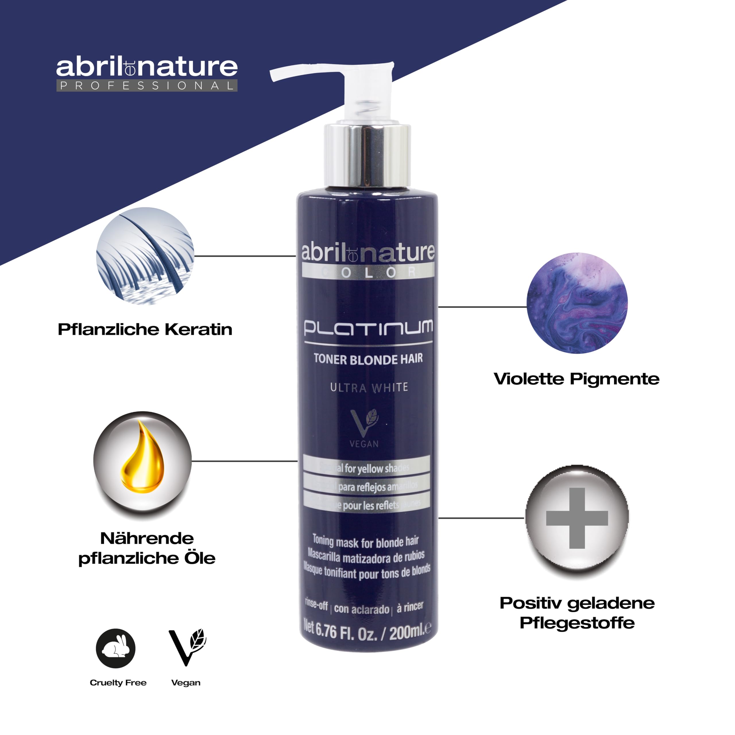 abril et nature - Platinum Haarmaske Professionell - Für Blonde, Aufgehellte, Strähnchen- und/oder Graue Haare - Violette Tönung - Tschüss Gelböne - Platin-Ausstrahlung - 1000 ml