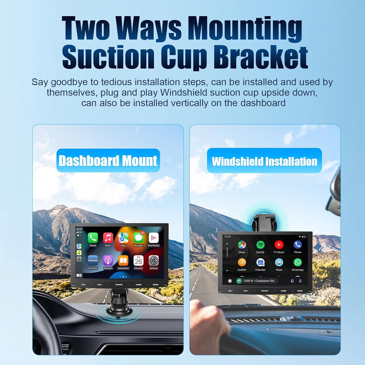 7" Wireless Apple Carplay Screen for Car, Bluetooth Touchscreen Portable Car Audio Receiver with Android Auto,FM Tramission,AUX,TF,Mirror Link for All Vehicles