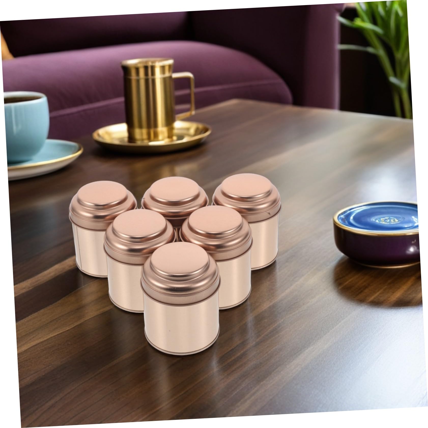 6 Stück Runde Tee-dosen mit Luftdichtem Deckel Kleine Teedose aus Robustem Weißblech Aromadichte Aufbewahrung für Losen Tee Vielseitig für Zuhause und Reisen Rosegoldfarben