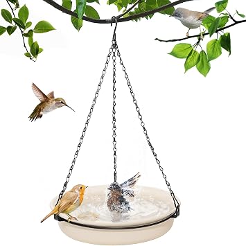 Hanging Bird Bath for Outdoors, Bird Feeder Bowl for Outdside, Birdbath Water Feeder Tray for Backyard Garden Yard Patio Decoration White