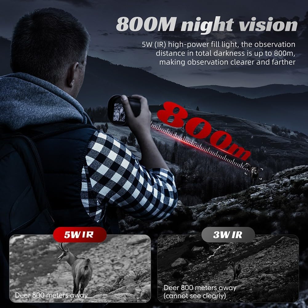 Monoculaire numérique pour vision nocturne Zoom 1080p Vidéo 2.0 pouces écran 800 m Portée 800 m Télescope infrarouge pour l'observation de la faune Camping Randonnée Voyage