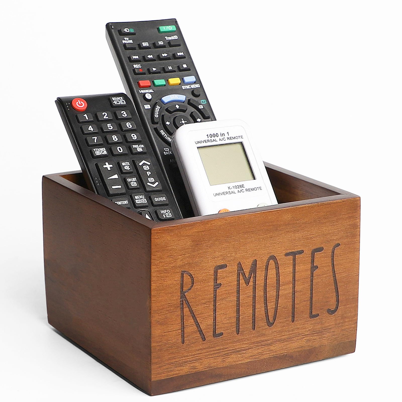 LBEMEY Acacia Wood Remote Holder, Control Organizer for TV - Home, Living Room, Bedroom - Wooden Remote Box (Brown, M, 3+ Remotes)